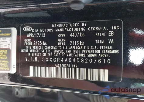 2013 Kia Optima Sx from USA, damaged, VIN 5XXGR4A64DG207610